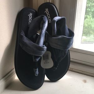 New blue velvet sling back sandals size 9